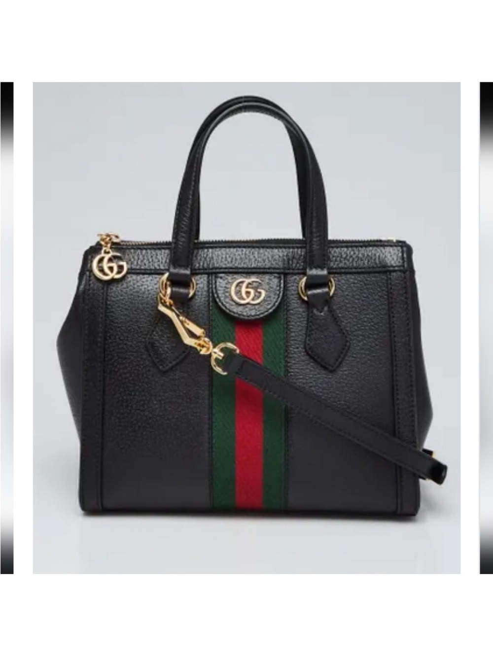Gucci Black Leather Satchel with Green-Red Web Stripe